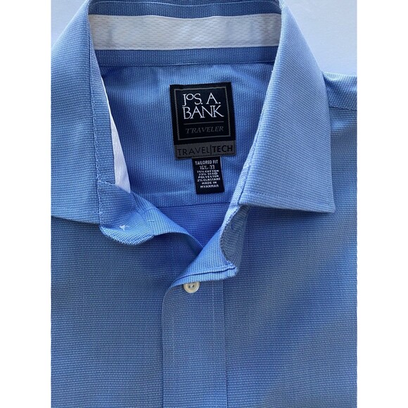 Jos. A. Bank Traveler Travel Tech Shirt Tailored Fit Blue Textured 15.5 - 33 - Picture 2 of 6